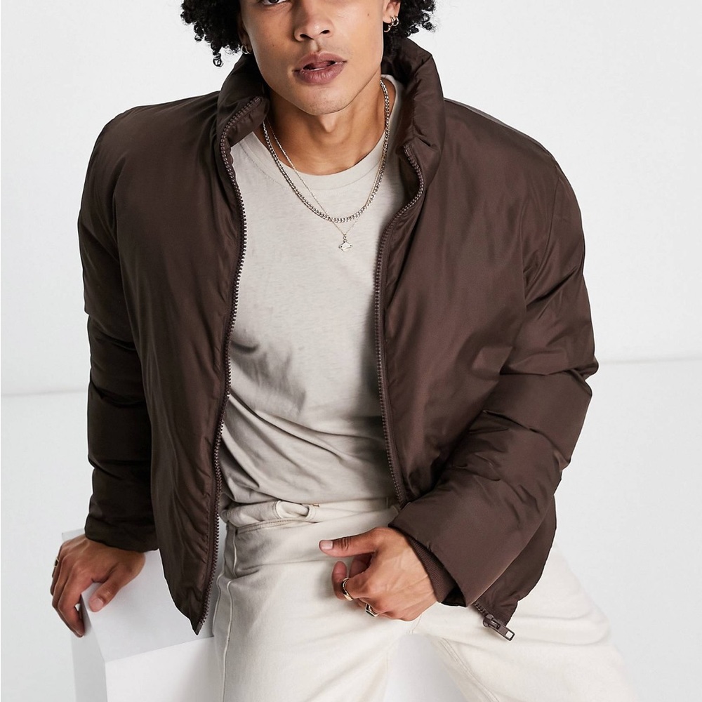 Brown Cropped Unisex Puffer Jacket